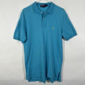 Polo Ralph Lauren Polo Shirt Men Size Medium Light Blue Yellow Pony Short Sleeve
